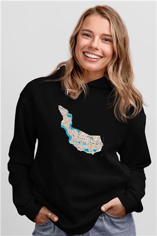 Orienteering Baskılı Unisex Siyah Kapüşonlu Sweatshirt