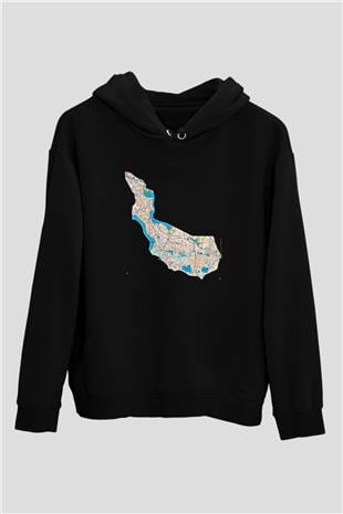 Orienteering Baskılı Unisex Siyah Kapüşonlu Sweatshirt
