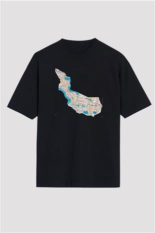 Orienteering Baskılı Unisex Siyah Oversize Tişört