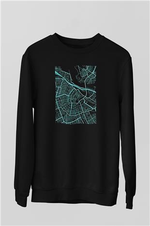 Orienteering Baskılı Unisex Siyah Sweatshirt
