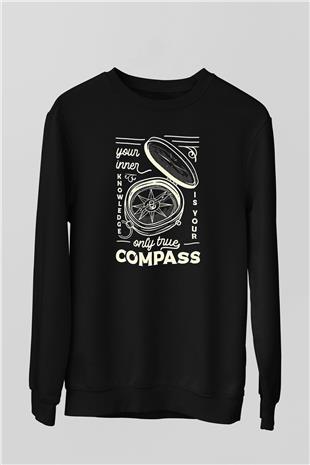 Orienteering Baskılı Unisex Siyah Sweatshirt