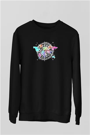 Orienteering Baskılı Unisex Siyah Sweatshirt