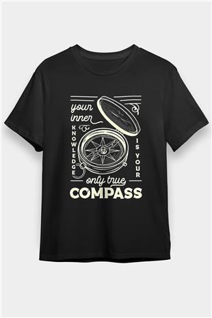 Orienteering Baskılı Unisex Siyah Tişört - Tshirt