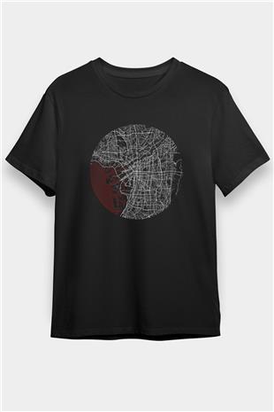 Orienteering Baskılı Unisex Siyah Tişört - Tshirt