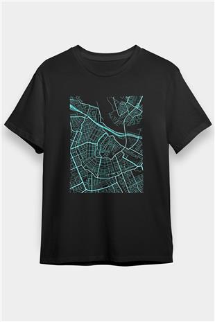 Orienteering Baskılı Unisex Siyah Tişört - Tshirt