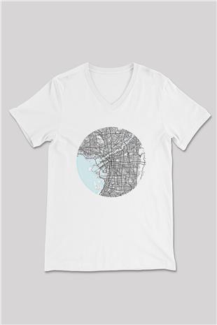 Orienteering Baskılı Unisex V Yaka Tişört - Tshirt