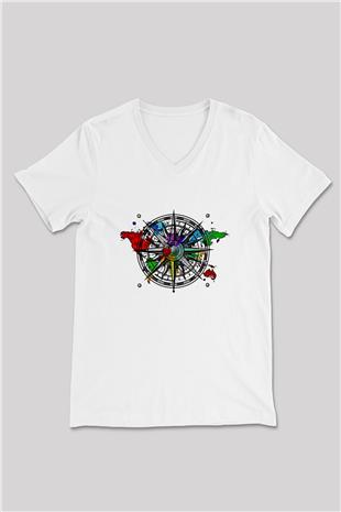 Orienteering Baskılı Unisex V Yaka Tişört - Tshirt