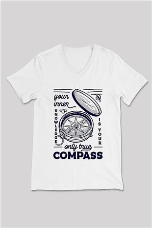 Orienteering Baskılı Unisex V Yaka Tişört - Tshirt