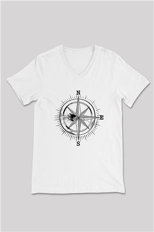 Orienteering Baskılı Unisex V Yaka Tişört - Tshirt
