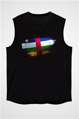 Orta Afrika Cumhuriyeti - Central African Republic Bayrağı Baskılı Unisex Siyah Kolsuz Tişört