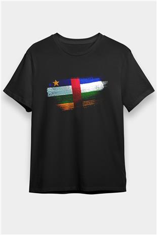 Orta Afrika Cumhuriyeti - Central African Republic Bayrağı Baskılı Unisex Siyah Tişört