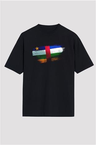 Orta Afrika Cumhuriyeti - Central African Republic Bayrağı Baskılı Unisex Siyah Oversize Tişört
