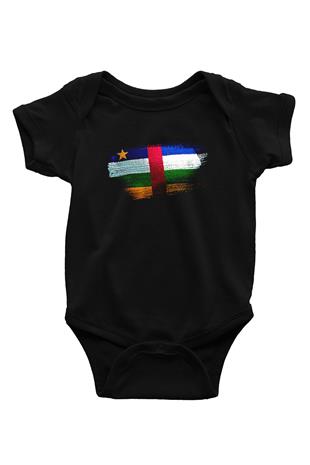 Orta Afrika Cumhuriyeti - Central African Republic Bayrağı Baskılı Unisex Siyah Bebek Body - Zıbın
