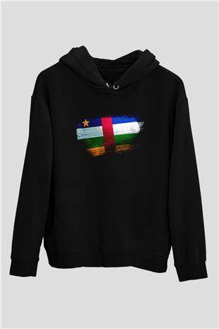 Orta Afrika Cumhuriyeti - Central African Republic Bayrağı Baskılı Unisex Siyah Kapüşonlu Sweatshirt