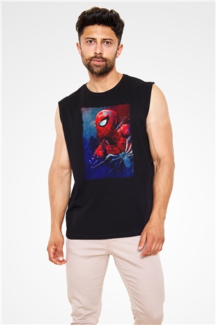Örümcek Baskılı Unisex Siyah  Kolsuz Tişört