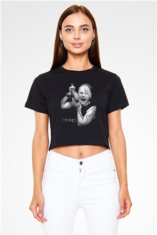 Otep Baskılı Siyah Crop Top Kadın Tişört - Tshirt
