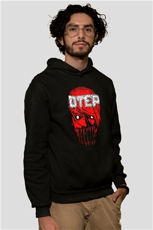 Otep Baskılı Unisex Siyah Kapüşonlu Sweatshirt