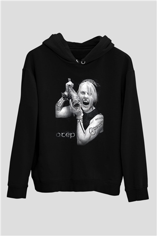 Otep Baskılı Unisex Siyah Kapüşonlu Sweatshirt