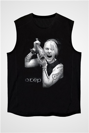 Otep Baskılı Unisex Siyah Kolsuz Tişört - Tshirt