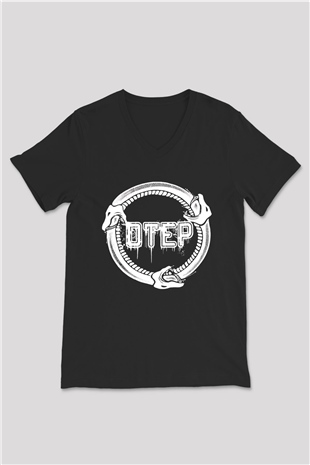Otep Baskılı Unisex Siyah V Yaka Tişört - Tshirt