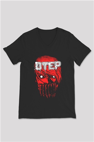 Otep Baskılı Unisex Siyah V Yaka Tişört - Tshirt