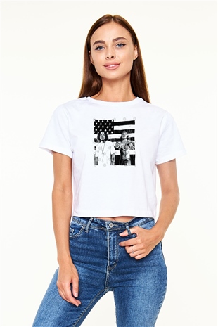 OutKast Baskılı Beyaz Crop Top Kadın Tişört - Tshirt