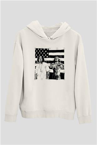 OutKast Baskılı Beyaz Unisex Kapüşonlu Sweatshirt
