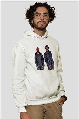 OutKast Baskılı Beyaz Unisex Kapüşonlu Sweatshirt