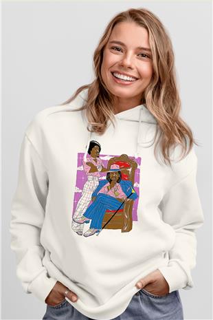 OutKast Baskılı Beyaz Unisex Kapüşonlu Sweatshirt