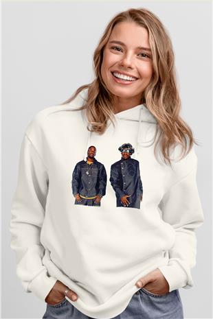 OutKast Baskılı Beyaz Unisex Kapüşonlu Sweatshirt