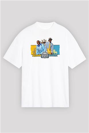 OutKast Baskılı Beyaz Unisex Oversize Tişört - Tshirt