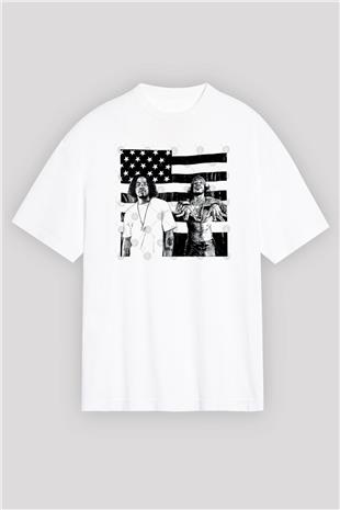 OutKast Baskılı Beyaz Unisex Oversize Tişört - Tshirt