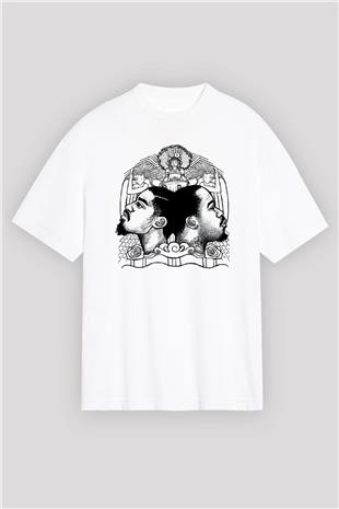 OutKast Baskılı Beyaz Unisex Oversize Tişört - Tshirt