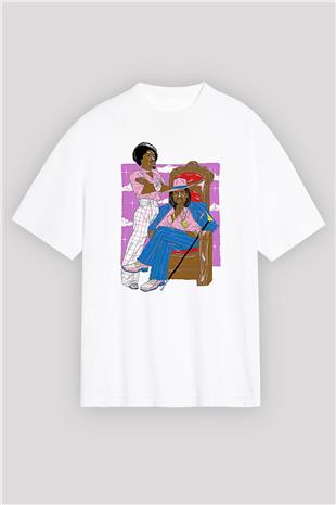 OutKast Baskılı Beyaz Unisex Oversize Tişört - Tshirt