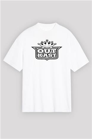 OutKast Baskılı Beyaz Unisex Oversize Tişört - Tshirt
