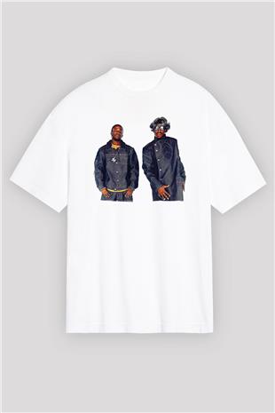 OutKast Baskılı Beyaz Unisex Oversize Tişört - Tshirt