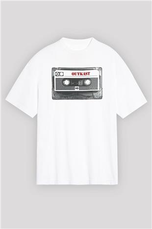 OutKast Baskılı Beyaz Unisex Oversize Tişört - Tshirt