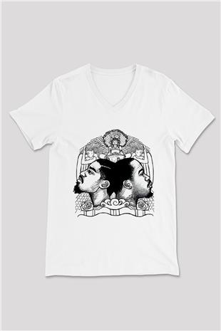 OutKast Baskılı Beyaz Unisex V Yaka Tişört - Tshirt