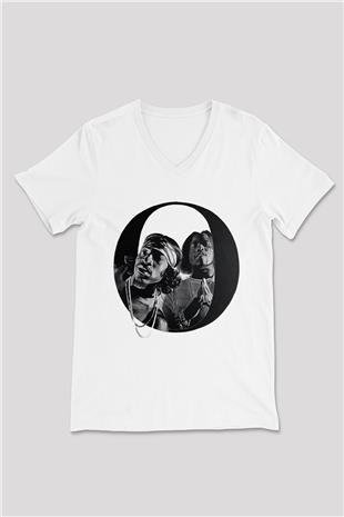 OutKast Baskılı Beyaz Unisex V Yaka Tişört - Tshirt