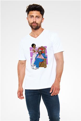 OutKast Baskılı Beyaz Unisex V Yaka Tişört - Tshirt