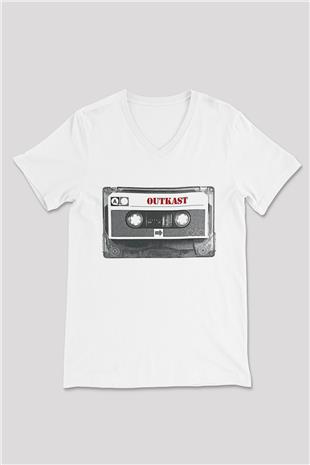 OutKast Baskılı Beyaz Unisex V Yaka Tişört - Tshirt