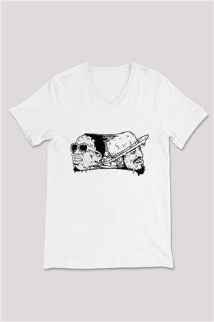 OutKast Baskılı Beyaz Unisex V Yaka Tişört - Tshirt