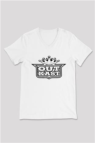 OutKast Baskılı Beyaz Unisex V Yaka Tişört - Tshirt