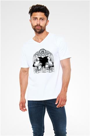 OutKast Baskılı Beyaz Unisex V Yaka Tişört - Tshirt