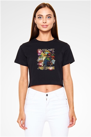 OutKast Baskılı Siyah Crop Top Kadın Tişört - Tshirt