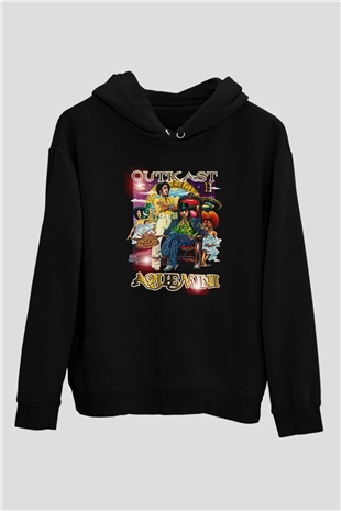 OutKast Baskılı Unisex Siyah Hoodie