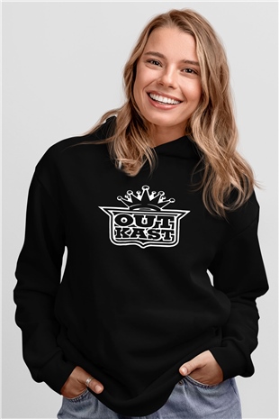 OutKast Baskılı Unisex Siyah Hoodie