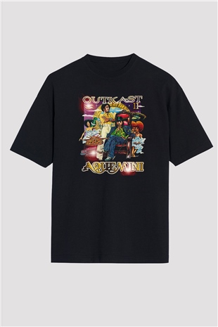 OutKast Baskılı Unisex Siyah Oversize Tişört - Tshirt