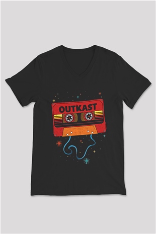OutKast Baskılı Unisex Siyah V Yaka Tişört - Tshirt