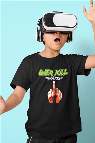Overkill Baskılı Siyah Unisex Çocuk Tişört